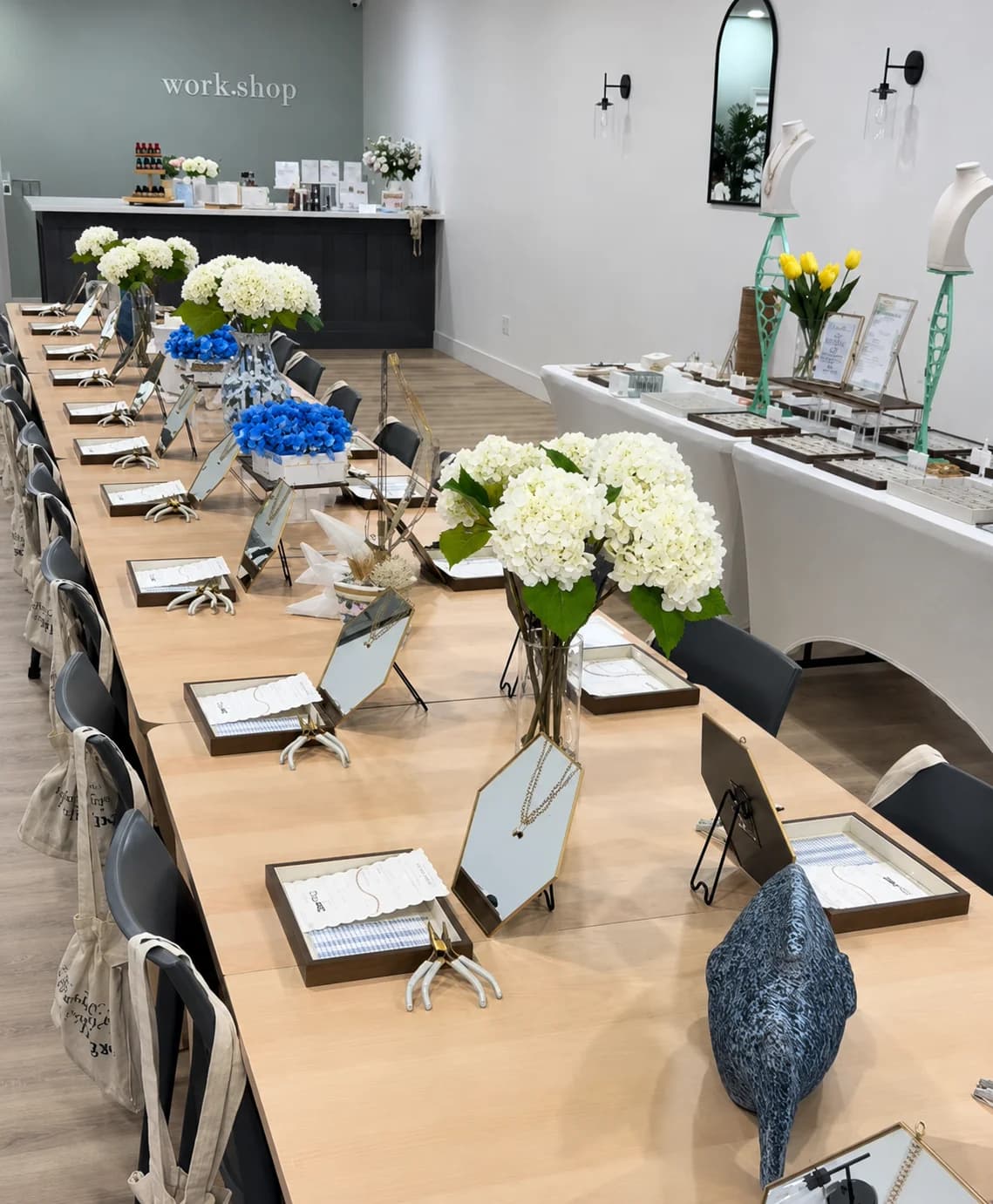 Workshop space set up for a private event in Wantagh